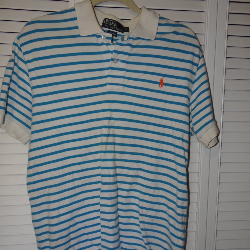 Men's Blue and White Short Sleeve Polo Shirt